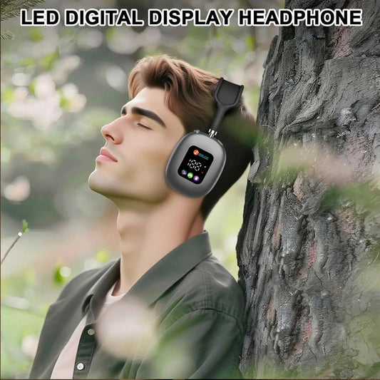 Wireless Bluetooth Headset with RGB Digital Display Screen Card Reader Headset Long Battery life High-fidelity Earphones