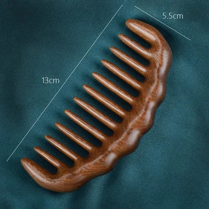 Natural Sandalwood Comb Wide Tooth Anti-Static Scalp Massager for