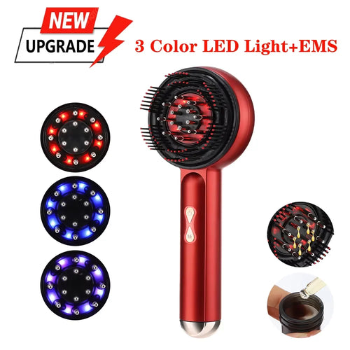 Electric Scalp Vibration Massage Comb Infrared Head Knead Massager Red