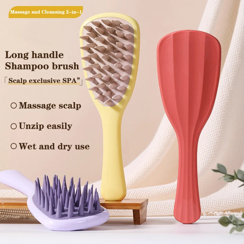 Long Handle Shampoo Brush Silicone Scalp Massage Hair Brush Head