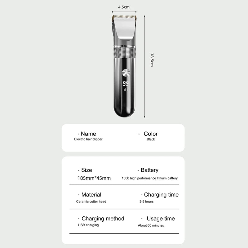 Electric Hair Clipper Professional Trimmer Household Waterproof LED Display Men Hair Trimmer USB Charging Haircut Tools Set