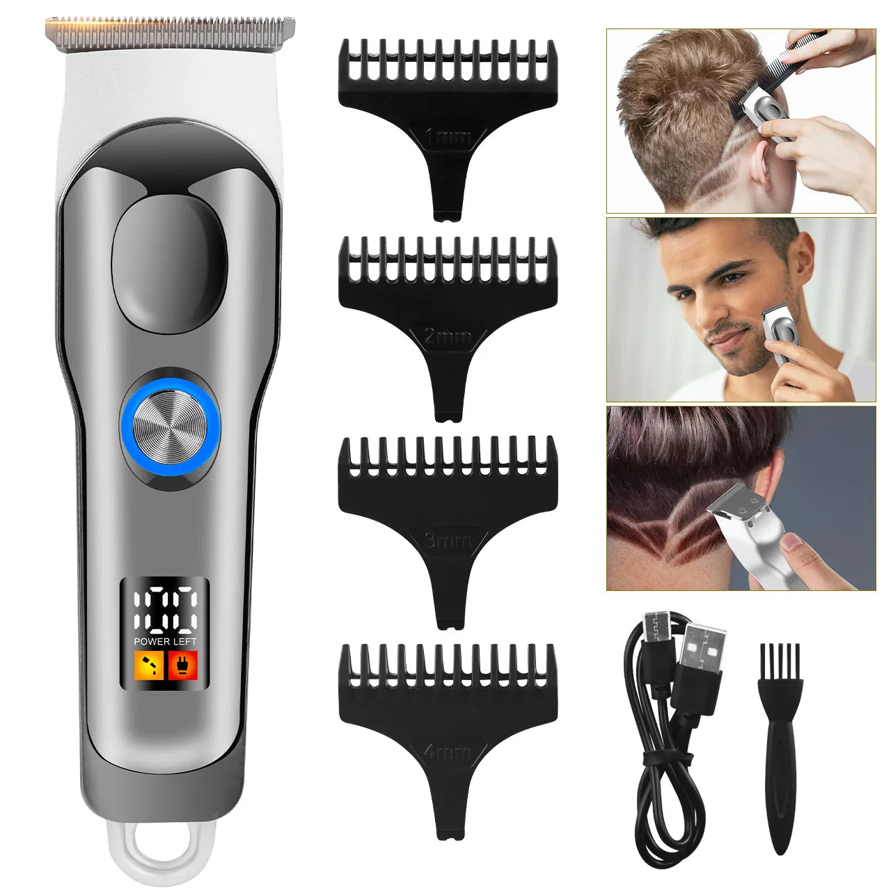 Hatteker Hair Trimmer Professional Hair Clipper Metal Hair Cutting Machine Electric Cordless Rechargeable Trimmer for Men