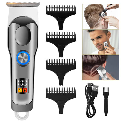 Hatteker Hair Trimmer Professional Hair Clipper Metal Hair Cutting Machine Electric Cordless Rechargeable Trimmer for Men