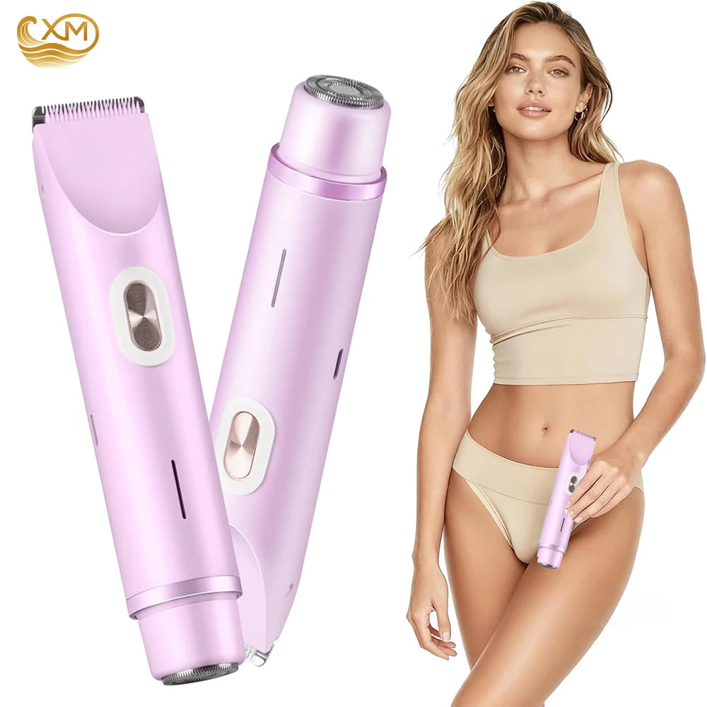 Women Electric Shaver Dual Head Bikini Trimmer Waterproof Body Hair  Trimmer Facial Hair Remover for Bikini Underarm Leg Arm