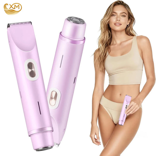 Women Electric Shaver Dual Head Bikini Trimmer Waterproof Body Hair  Trimmer Facial Hair Remover for Bikini Underarm Leg Arm