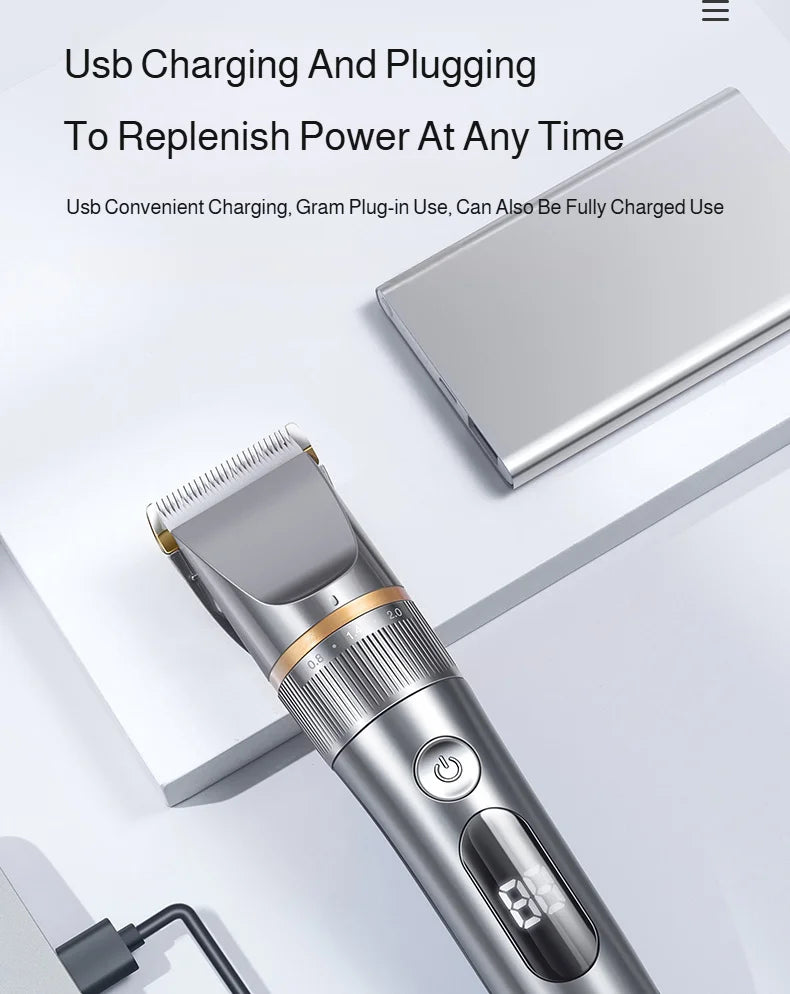 Professional Hair Clipper Set Electric Hair Trimmer with Limit Comb LED Digital Display USB Rechargeable Hair Care Tools