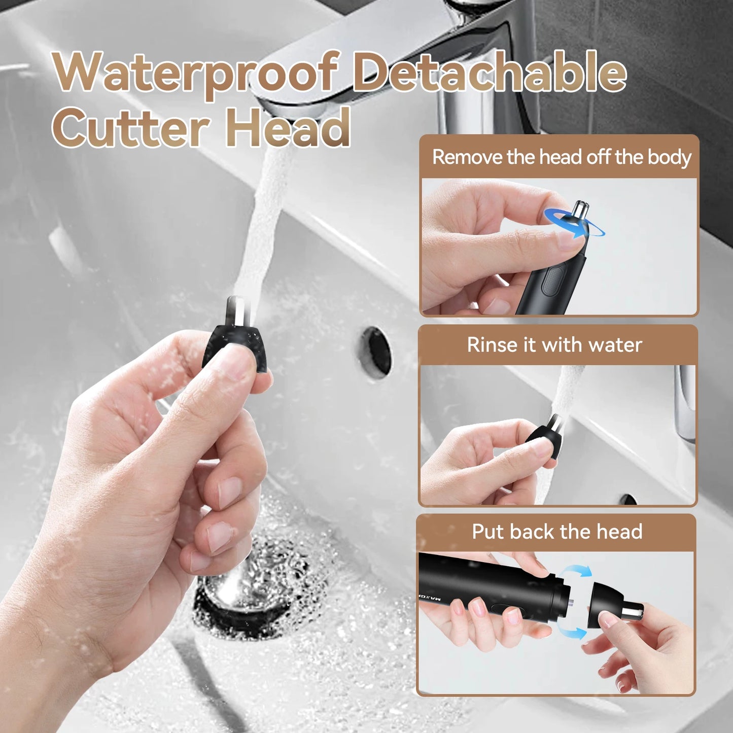 MAXGROOM Nose Hair Trimmer for Men Rechargeable 360 Rotating Dual-Blade Electric Shaver Eyebrows Nose Hair Trimmer Painless Safe