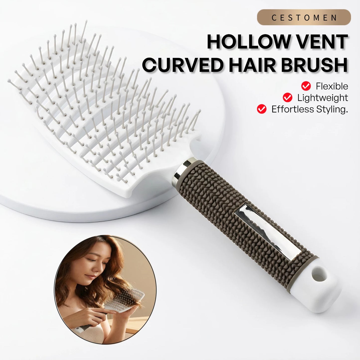 1Pc Detangling Scalp Massage Comb Hairbrushes Curved Nylon Bristle