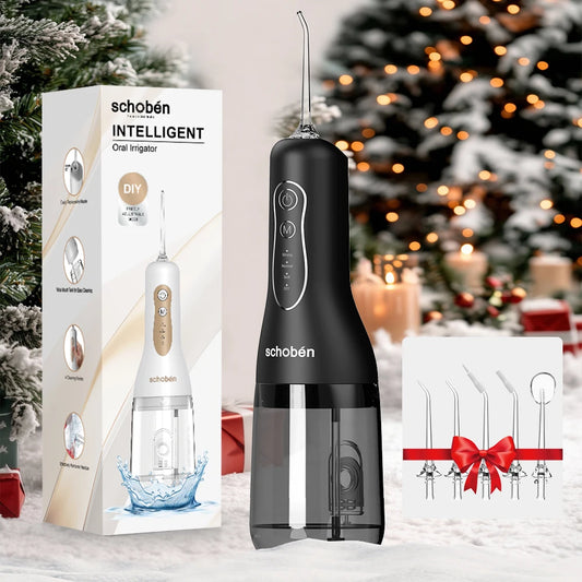 4-in-1 Water Flosser, Cordless Portable 300ML Large Tank, Home & Travel Water Flosser and Dental Floss Cleaner