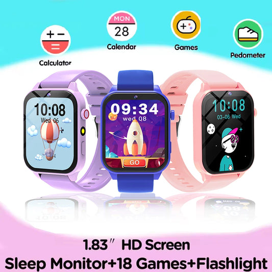 2025 New Smart Watch Kids 1.83 Inch Display 18 Games Sleep Monitor Camera Alarm Clock Children Kids Smartwatch Boys Girls Gifts