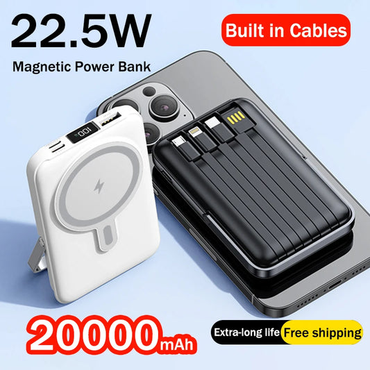 New 200000mAh Magnetic Wireless Power Bank with Phone Holder Portable Charger Fast Charging Battery for IPhone Magsafe PowerBank