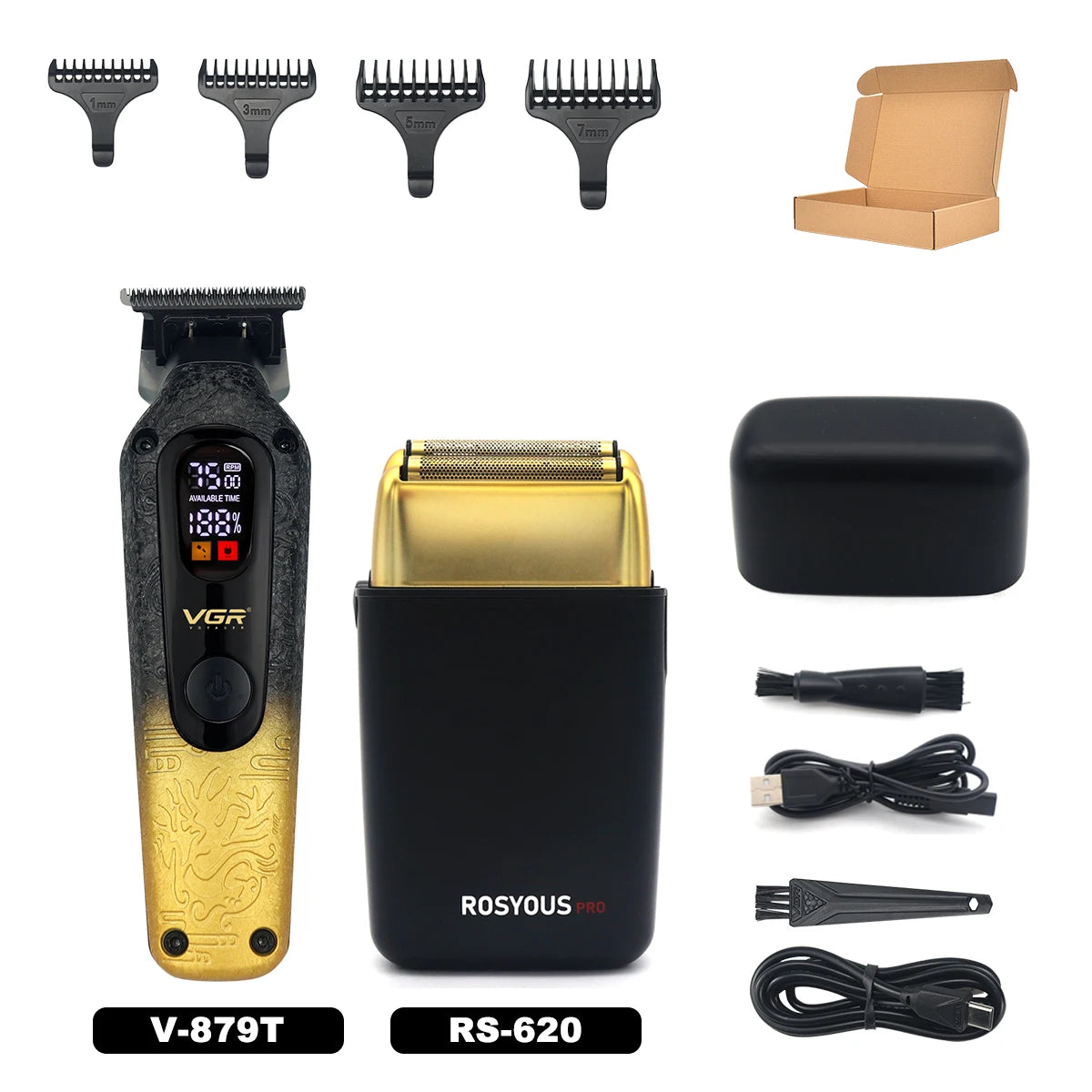 VGR V-879T Hair Trimmer for Men DLC Blade T-Blade 7500RPM LED Display 1500mAh Professional Hair Clipper Finishing Machine