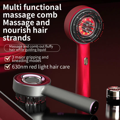 Electric Scalp Vibration Massage Comb Infrared Head Knead Massager Red