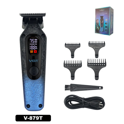 VGR V-879T Hair Trimmer for Men DLC Blade T-Blade 7500RPM LED Display 1500mAh Professional Hair Clipper Finishing Machine