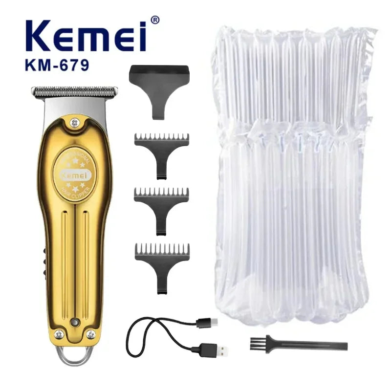 Kemei KM-679 Wholesale Electric Gold Silver Color Hair Trimmer USB Charging Mini LCD Light Carving Scissors Hair Clipper for Men
