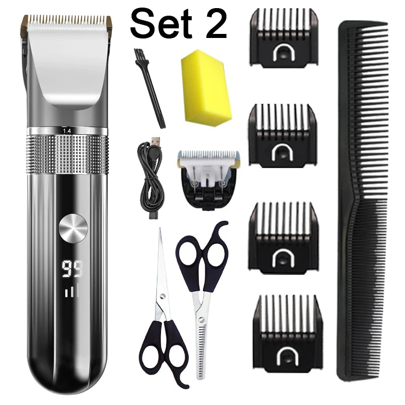 Electric Hair Clipper Professional Trimmer Household Waterproof LED Display Men Hair Trimmer USB Charging Haircut Tools Set