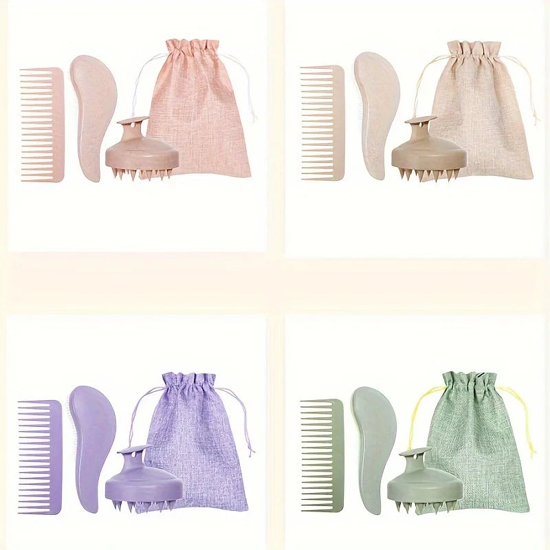 Eco-Friendly Hair Brush Set Soft Bristles & Portable Silicone Scalp