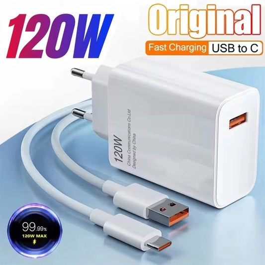 120W Ultra Fast Charger QC 5.0 EU Plug 6A Type C Cable 67W 55W 33W Rapid Charging Adapter For iPhone Xiaomi Huawei Charger