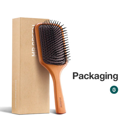 MR.GREEN Natural Maple Wood Hair Brush with Air Cushion Scalp