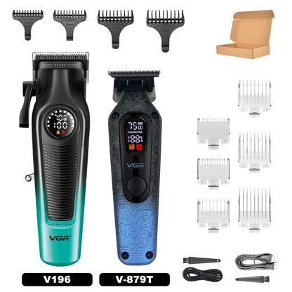 VGR V-879T Hair Trimmer for Men DLC Blade T-Blade 7500RPM LED Display 1500mAh Professional Hair Clipper Finishing Machine