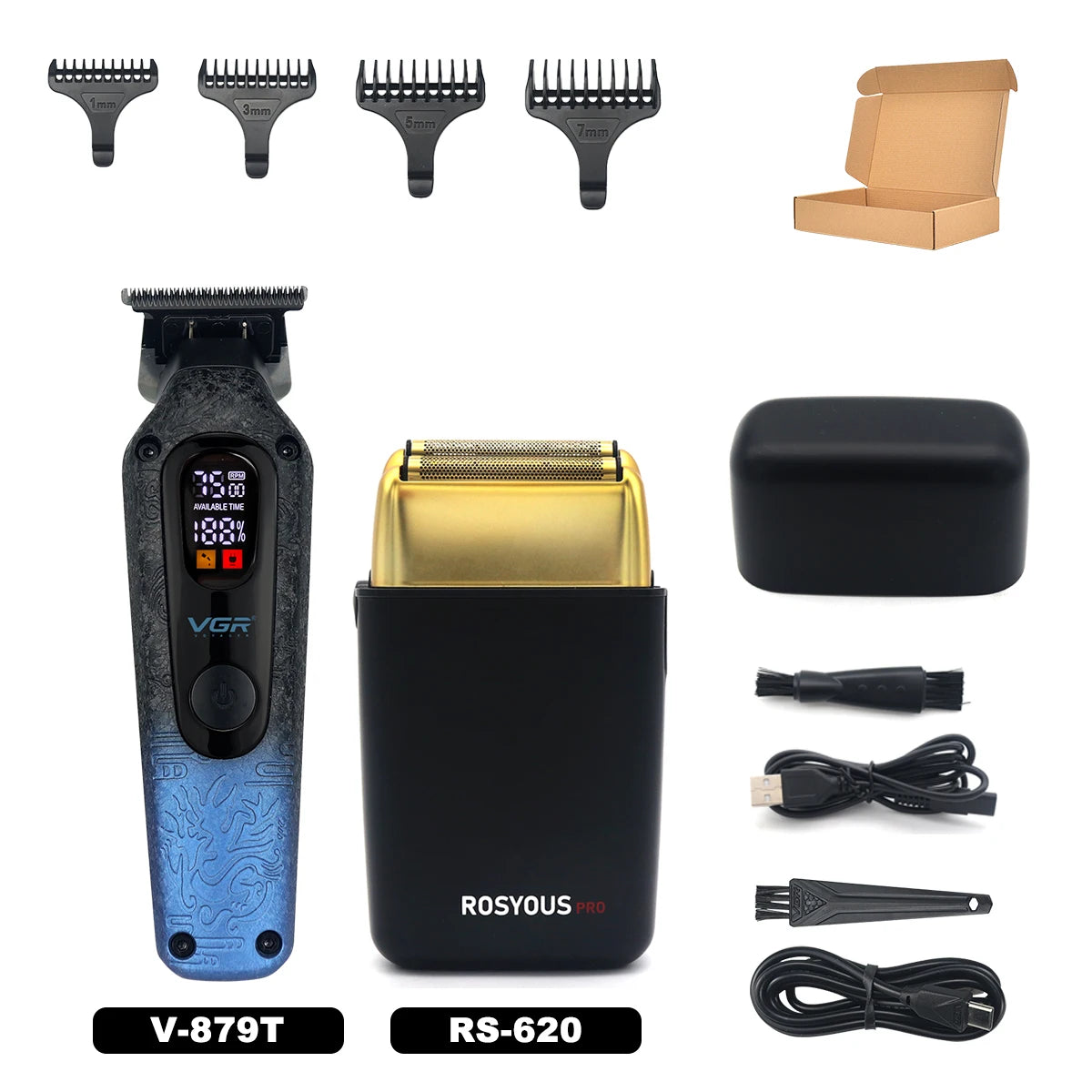 VGR V-879T Hair Trimmer for Men DLC Blade T-Blade 7500RPM LED Display 1500mAh Professional Hair Clipper Finishing Machine