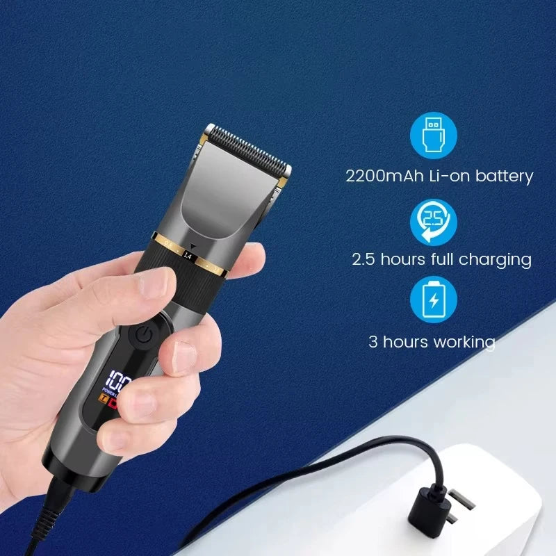 Professional Hair Clipper Rechargeable Electric Trimmer For Men Beard Kids Barber Cutting Machine Haircut LED Screen Waterproof