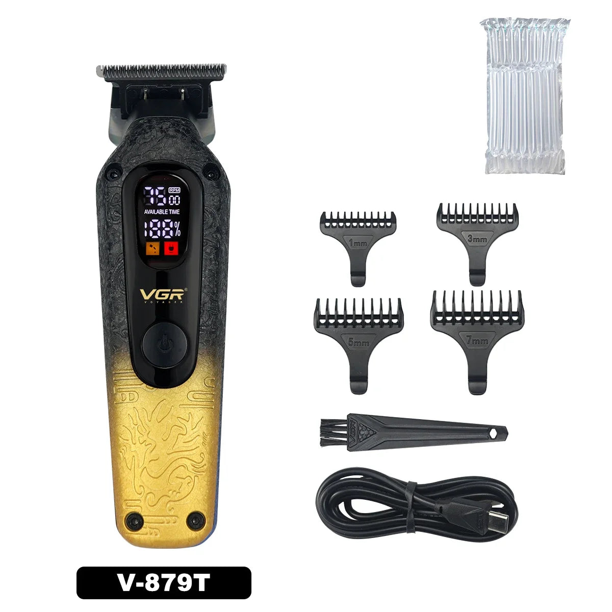VGR V-879T Hair Trimmer for Men DLC Blade T-Blade 7500RPM LED Display 1500mAh Professional Hair Clipper Finishing Machine