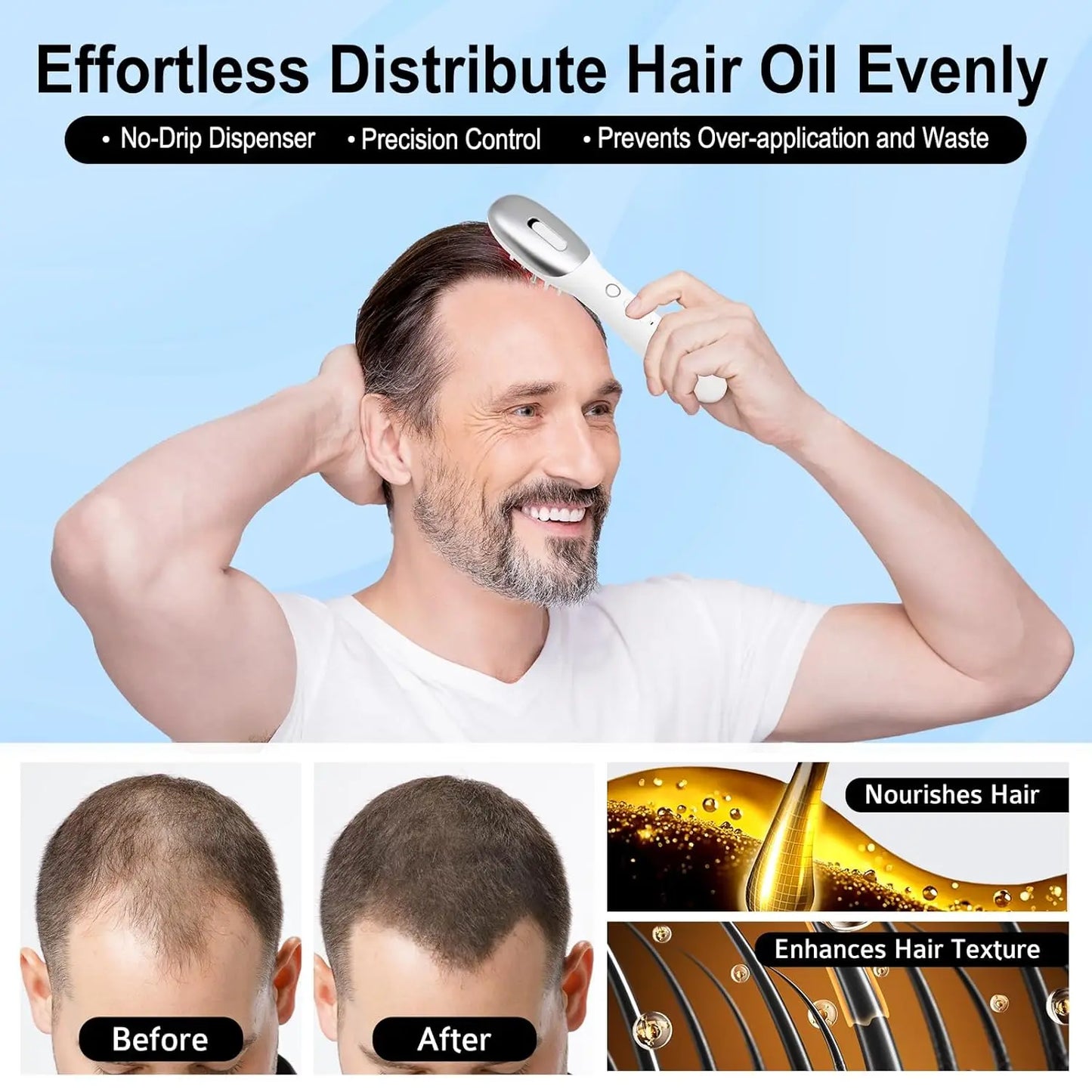 3 in 1 EMS Hair Growth Massage Comb with Hair Oil Dispenser Red Blue
