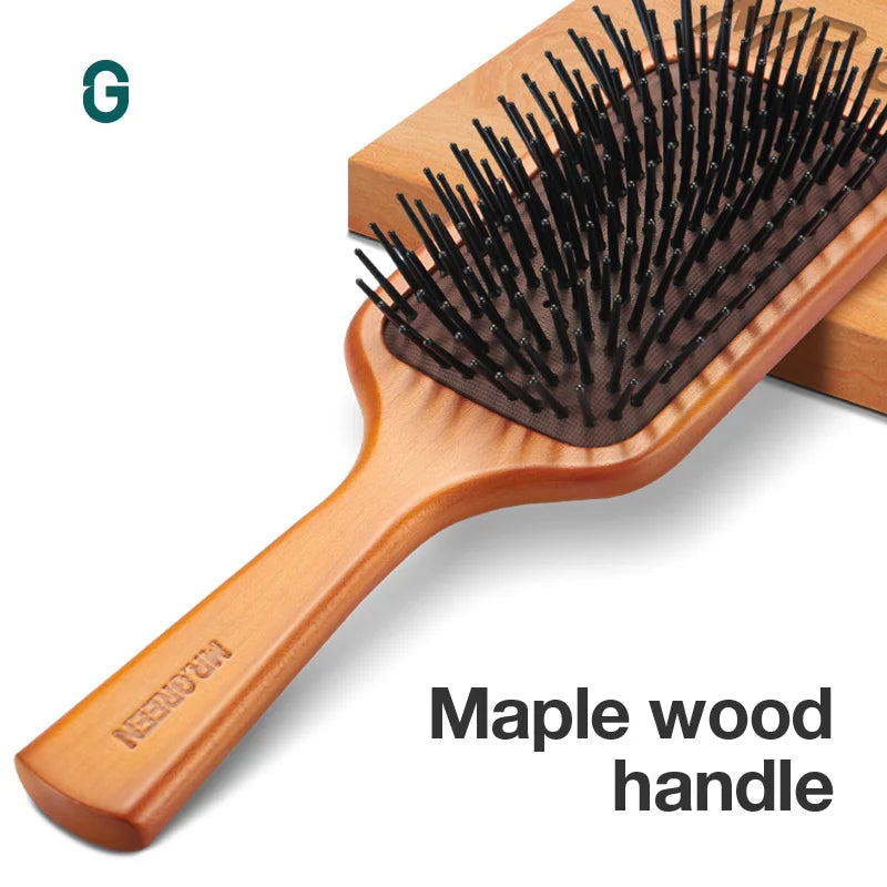 MR.GREEN Natural Maple Wood Hair Brush with Air Cushion Scalp