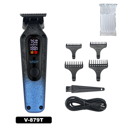 VGR V-879T Hair Trimmer for Men DLC Blade T-Blade 7500RPM LED Display 1500mAh Professional Hair Clipper Finishing Machine