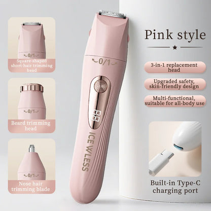 3-in-1 hair trimmer, electric digital hair trimmer, women's bikini hair remover, suitable for eyebrows, armpits, and body