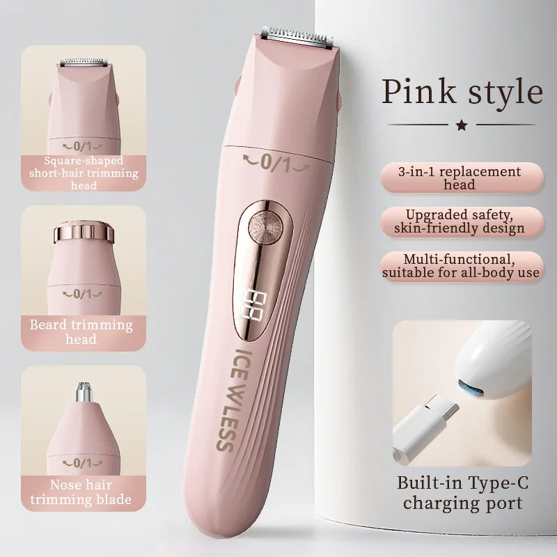 3-in-1 hair trimmer, electric digital hair trimmer, women's bikini hair remover, suitable for eyebrows, armpits, and body