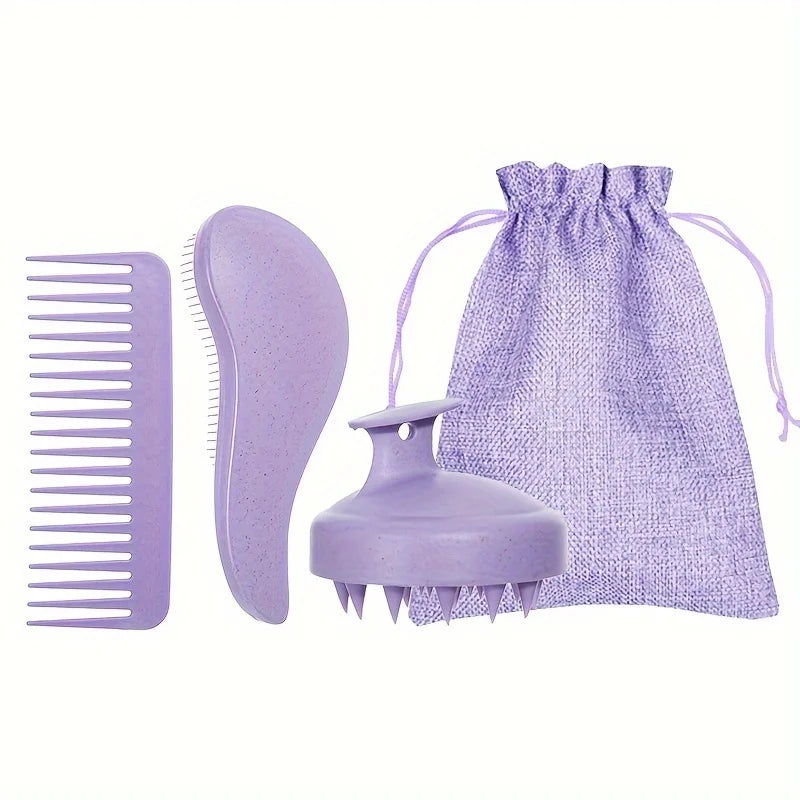 Eco-Friendly Hair Brush Set Soft Bristles & Portable Silicone Scalp