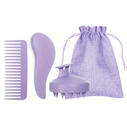 Eco-Friendly Hair Brush Set Soft Bristles & Portable Silicone Scalp