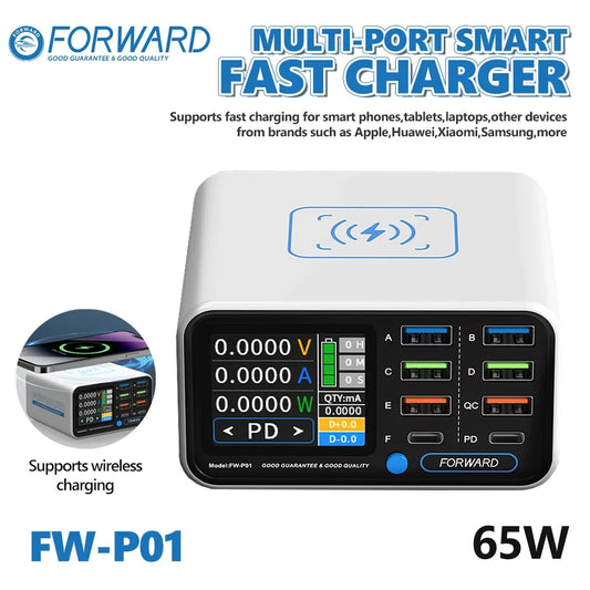 FORWARD FW-P01 65W Smart Multi-Port Fast Charger with Wireless Charging for Mobile Tablets Laptops Repair Fast Charger Tool