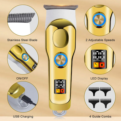 Hatteker Hair Trimmer Professional Hair Clipper Metal Hair Cutting Machine Electric Cordless Rechargeable Trimmer for Men