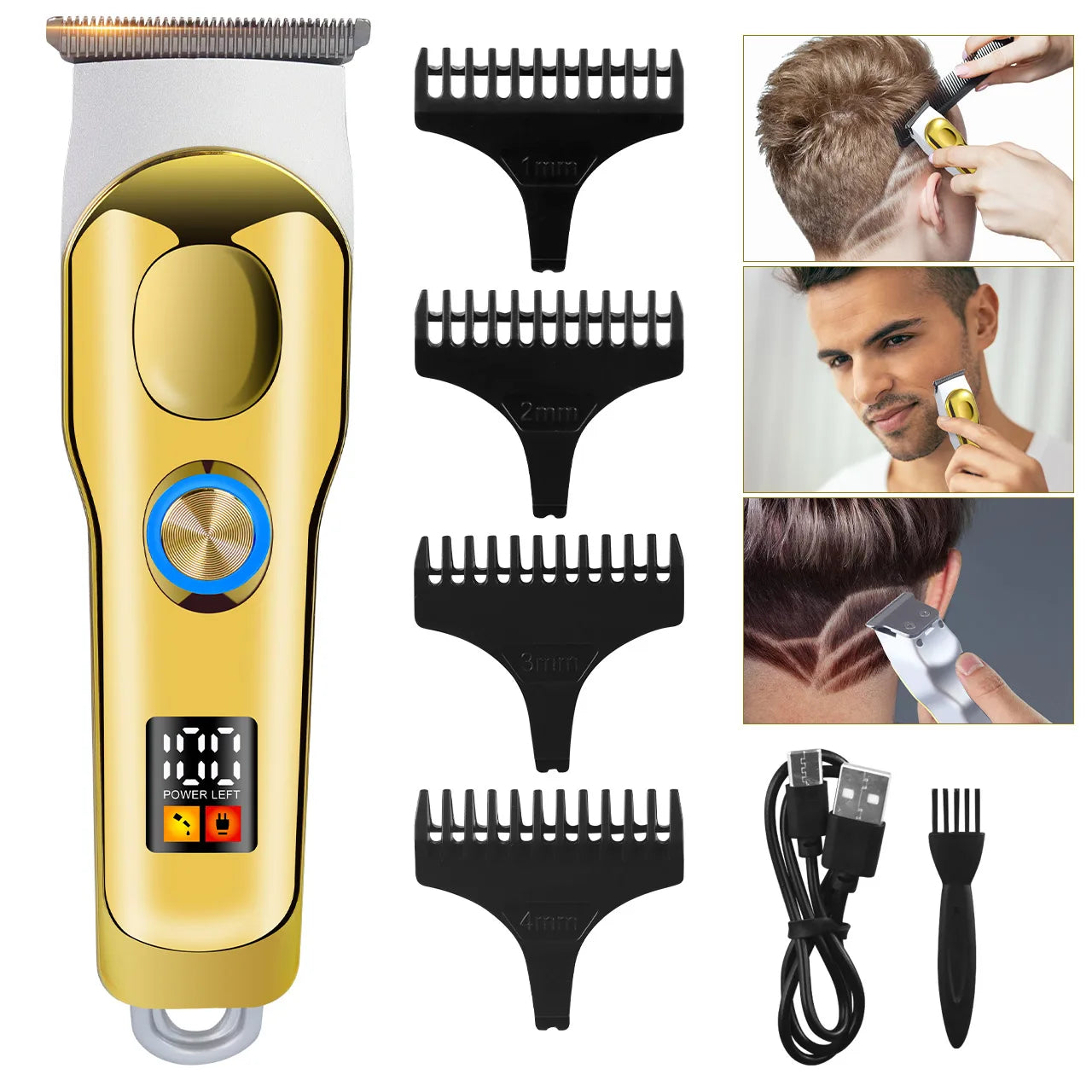 Hatteker Hair Trimmer Professional Hair Clipper Metal Hair Cutting Machine Electric Cordless Rechargeable Trimmer for Men