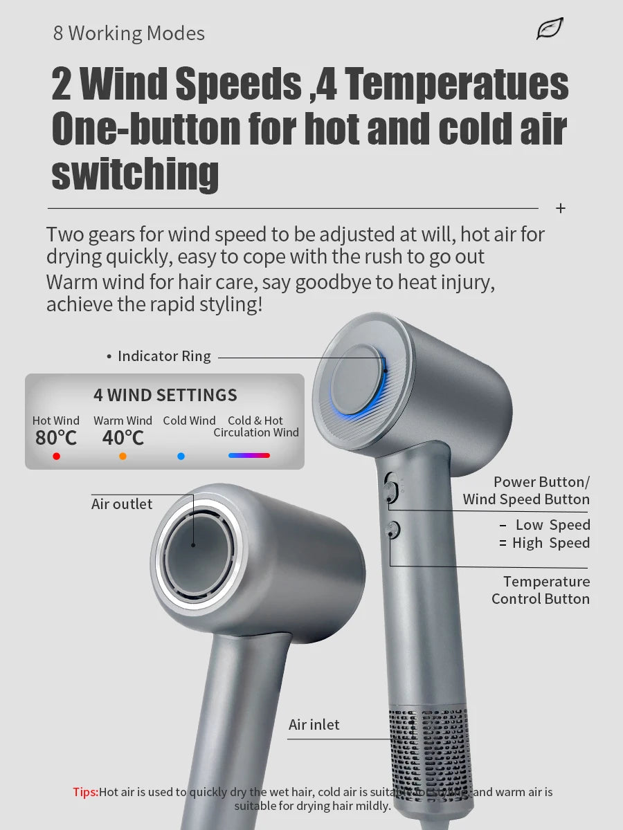 Professional Hair Dryer High-Speed 110V Personal Blower Hair Care Styling Negative Ion Tool Magnetic Nozzle Fast Hair Blow Dryer