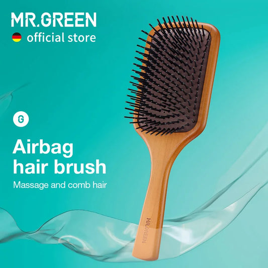 MR.GREEN Natural Maple Wood Hair Brush with Air Cushion Scalp