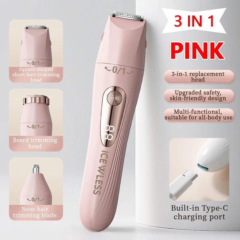 2026 New Electric Hair Trimmer for Women Waterproof Painless Bikini Body Shaver Legs Arms Face Cordless Rechargeable
