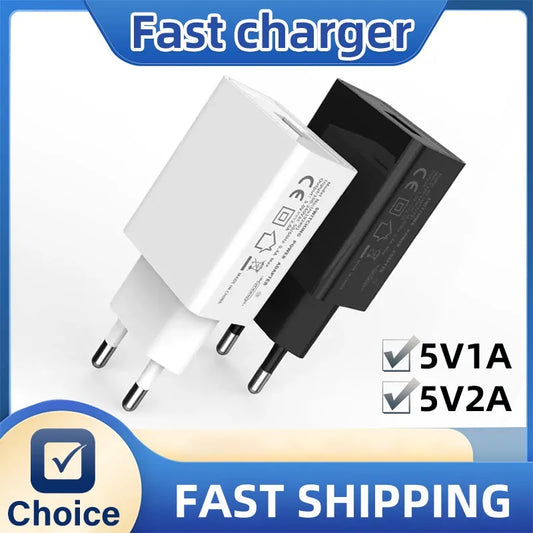 10W USB Fast Charger EU Plug 5V 1A 2A Mobile Phone Charger Power Adapter Travel Mobile Phone Quick Charge Wall USB Fast Charging