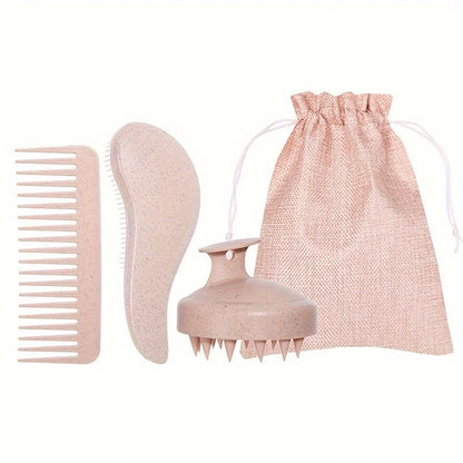 Eco-Friendly Hair Brush Set Soft Bristles & Portable Silicone Scalp