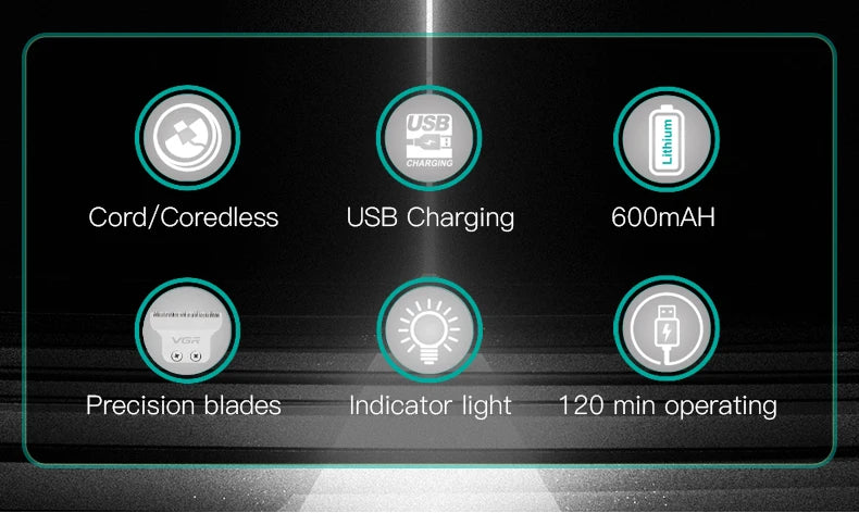 VGR 071 Hair Trimmer Professional Hair Clipper Rechargeable Hair Cutting Machine T-Blade Cordless Portable Trimmer for Men