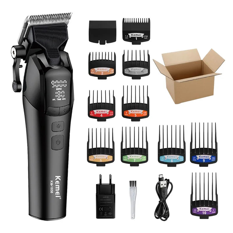 Kemei KM1858 Original Professional Rechargeable Hair Trimmer Adjustable Hair Clipper USB Carving Barber Salon DLC Blade