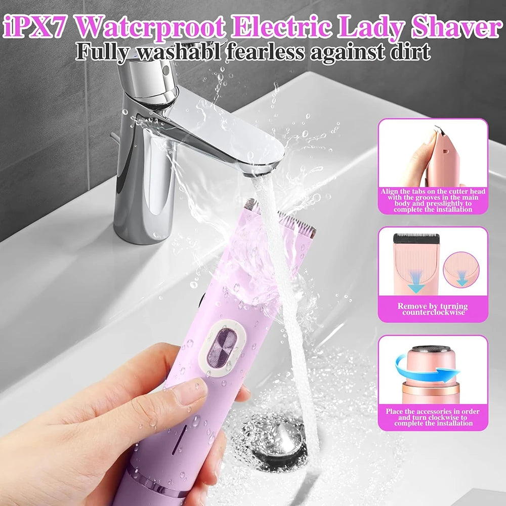 Women Electric Shaver Dual Head Bikini Trimmer Waterproof Body Hair  Trimmer Facial Hair Remover for Bikini Underarm Leg Arm