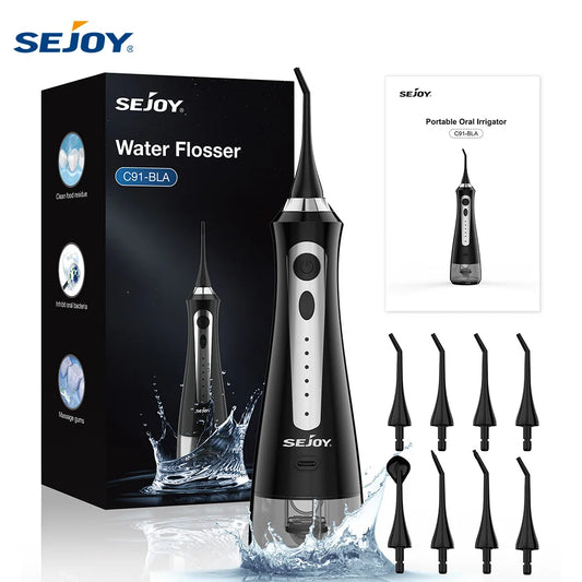 SEJOY Dental Oral Irrigator Water Flosser Thread Teeth Pick Mouth Washing Machine 8 Nozzels 5 Modes USB Rechargeable 230ml Tank