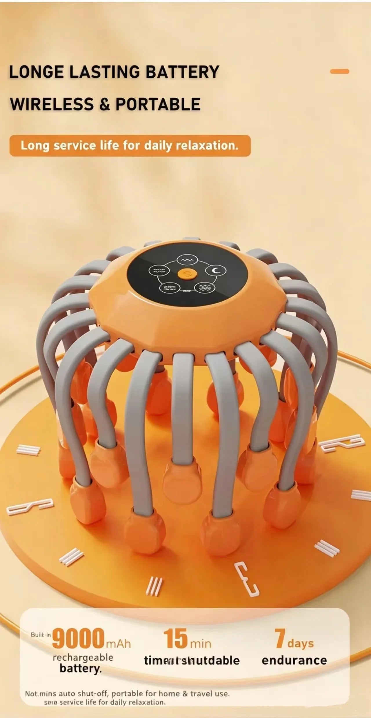 Orange Octopus Head Massager, 10/20 Independent Massage Heads,