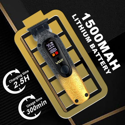 VGR V-879T Hair Trimmer for Men DLC Blade T-Blade 7500RPM LED Display 1500mAh Professional Hair Clipper Finishing Machine