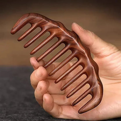 Natural Sandalwood Comb Wide Tooth Anti-Static Scalp Massager for