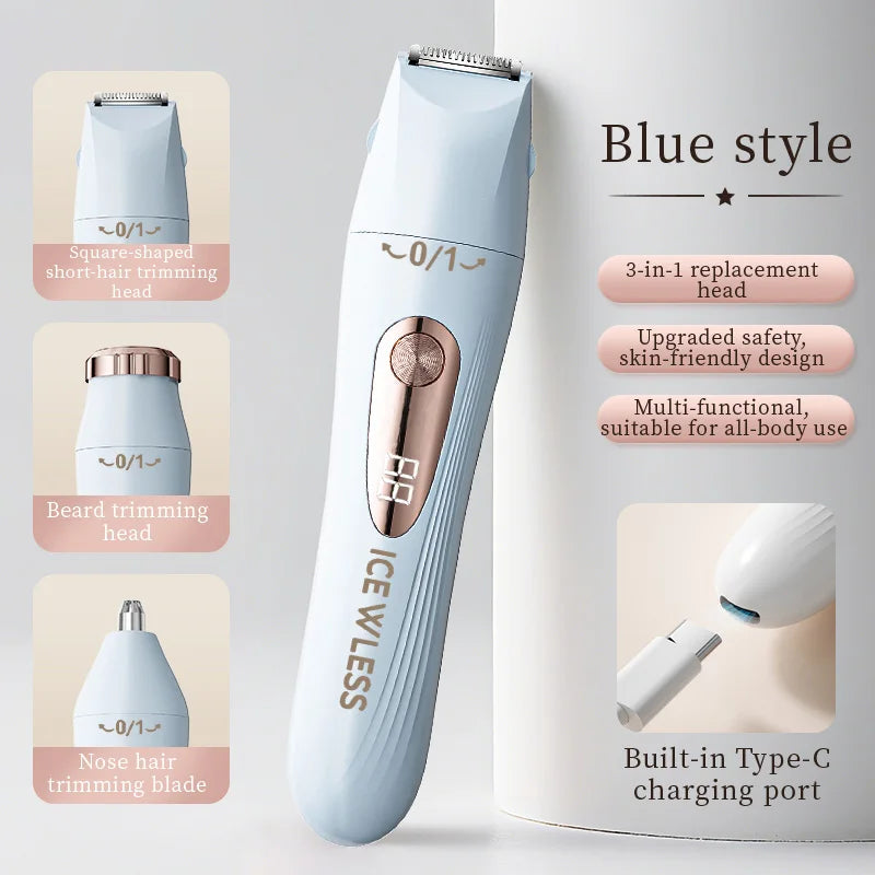 3-in-1 hair trimmer, electric digital hair trimmer, women's bikini hair remover, suitable for eyebrows, armpits, and body